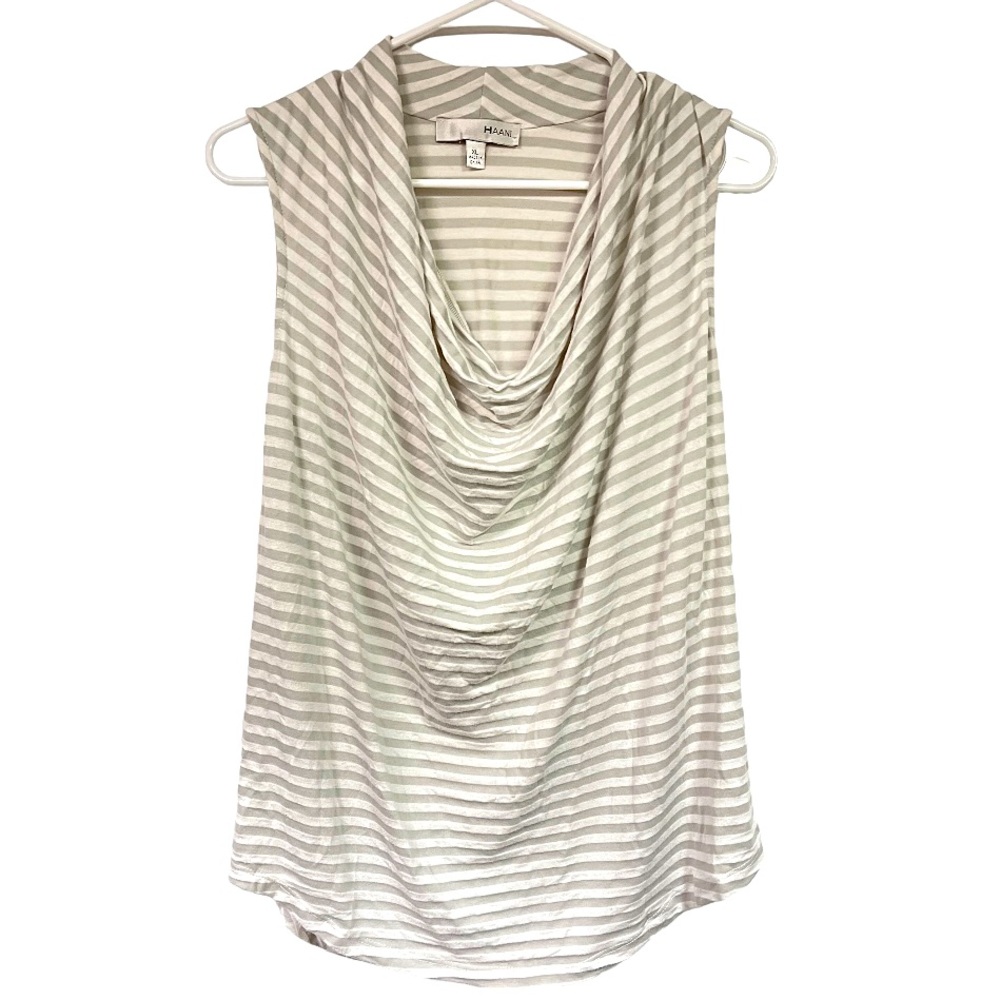 Haani Grey and White Draped Neck Sleeveless‎ top